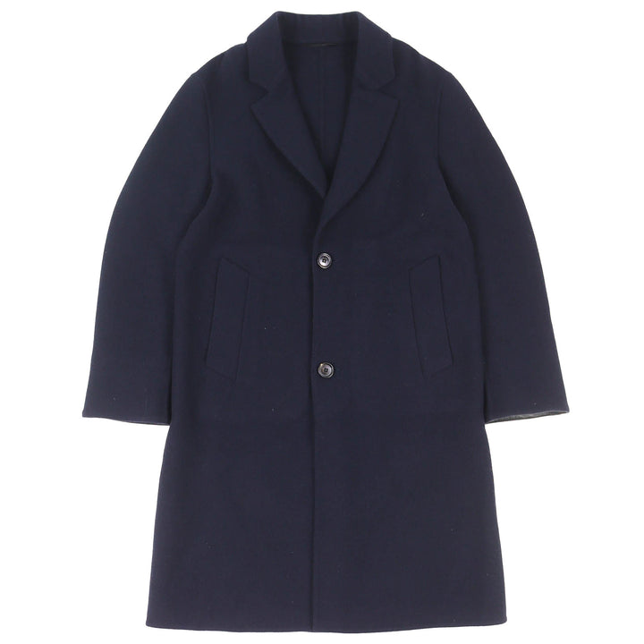 Great Berluti Chester coat Leather collar and cuffs Single Navy 44 R13OCU27W