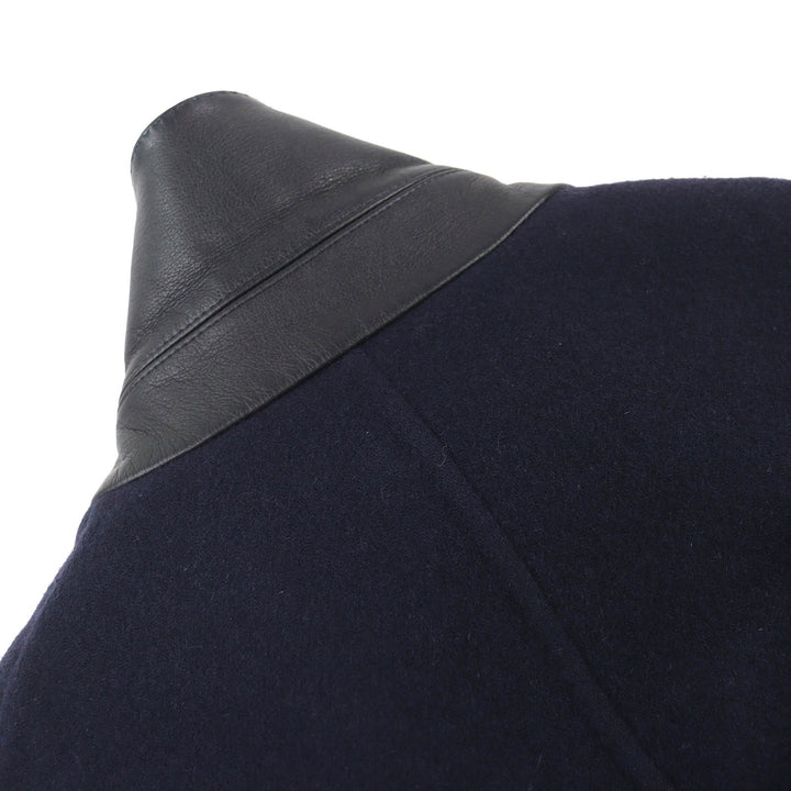 Great Berluti Chester coat Leather collar and cuffs Single Navy 44 R13OCU27W