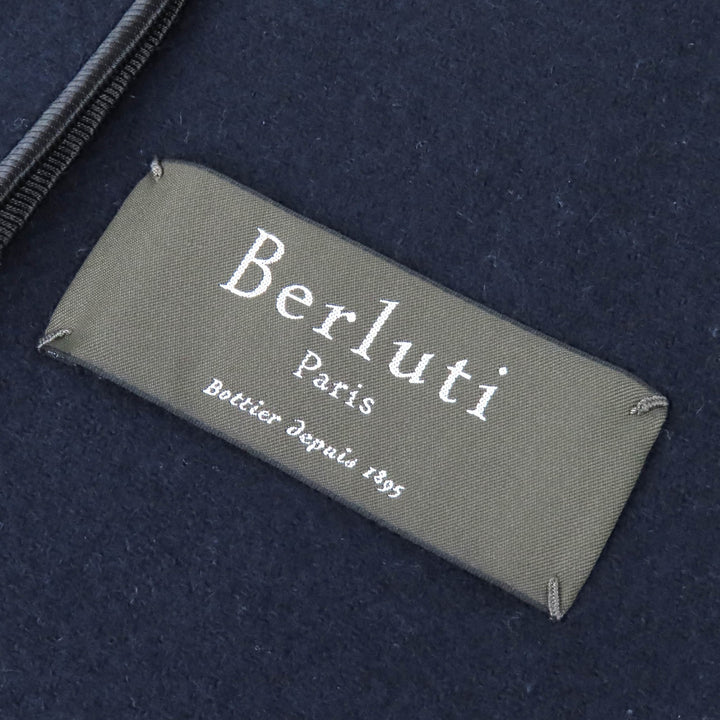 Great Berluti Chester coat Leather collar and cuffs Single Navy 44 R13OCU27W