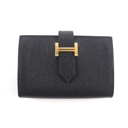 Pristine HERMES Bifold Wallet Bean mini black Epsom Leather Women