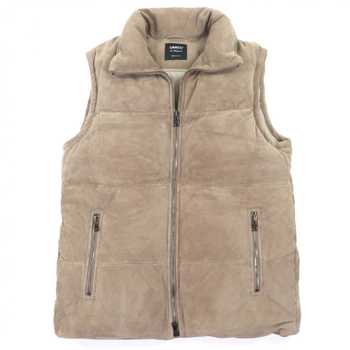 Great EMMETI Down vest double zip up beige Goat leather mens 48