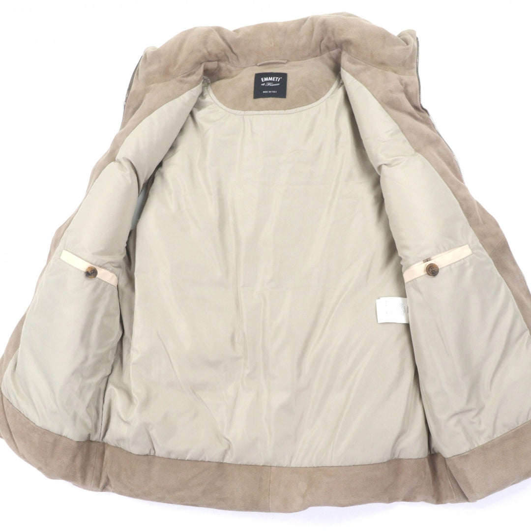 Great EMMETI Down vest double zip up beige Goat leather mens 48