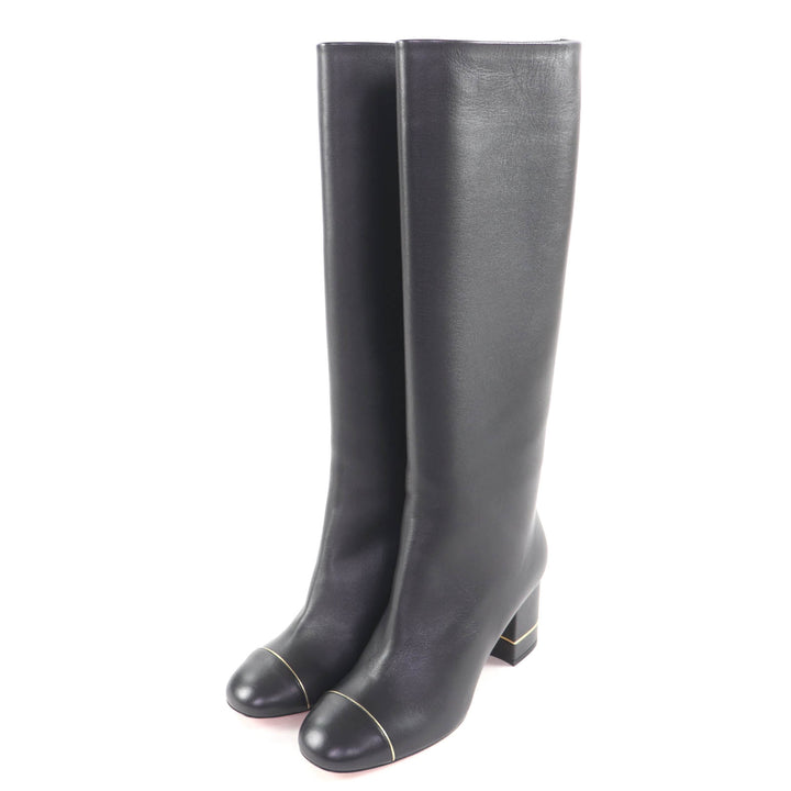 Excellent CHANEL Knee-high boots black leather Women 38 G32122
