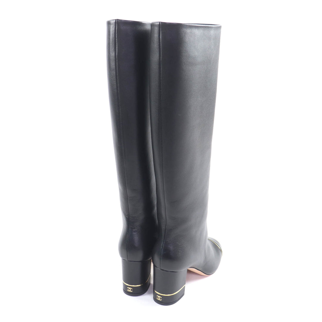 Excellent CHANEL Knee-high boots black leather Women 38 G32122