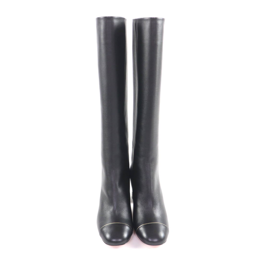 Excellent CHANEL Knee-high boots black leather Women 38 G32122