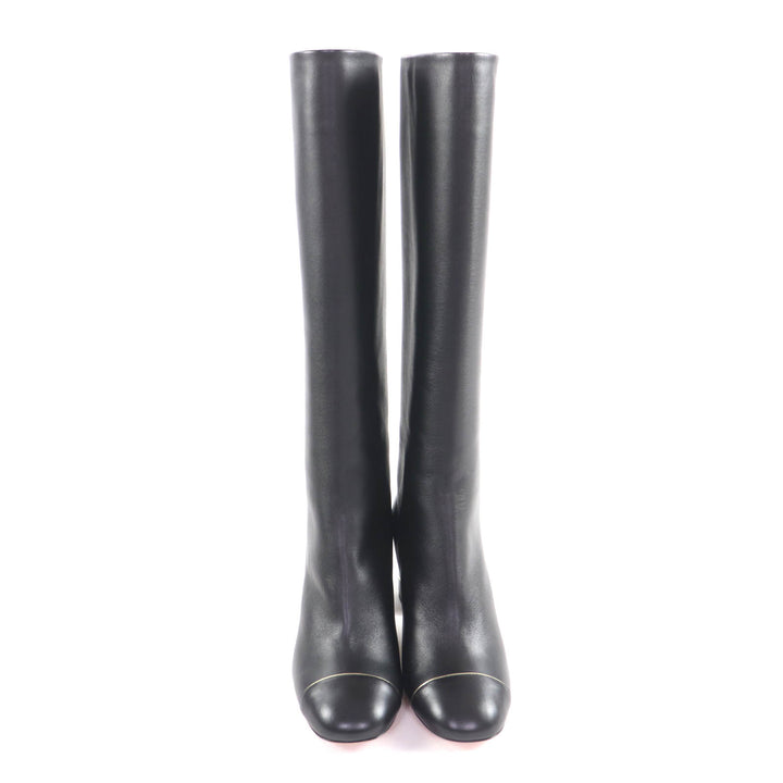 Excellent CHANEL Knee-high boots black leather Women 38 G32122