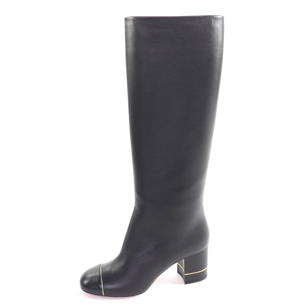 Excellent CHANEL Knee-high boots black leather Women 38 G32122