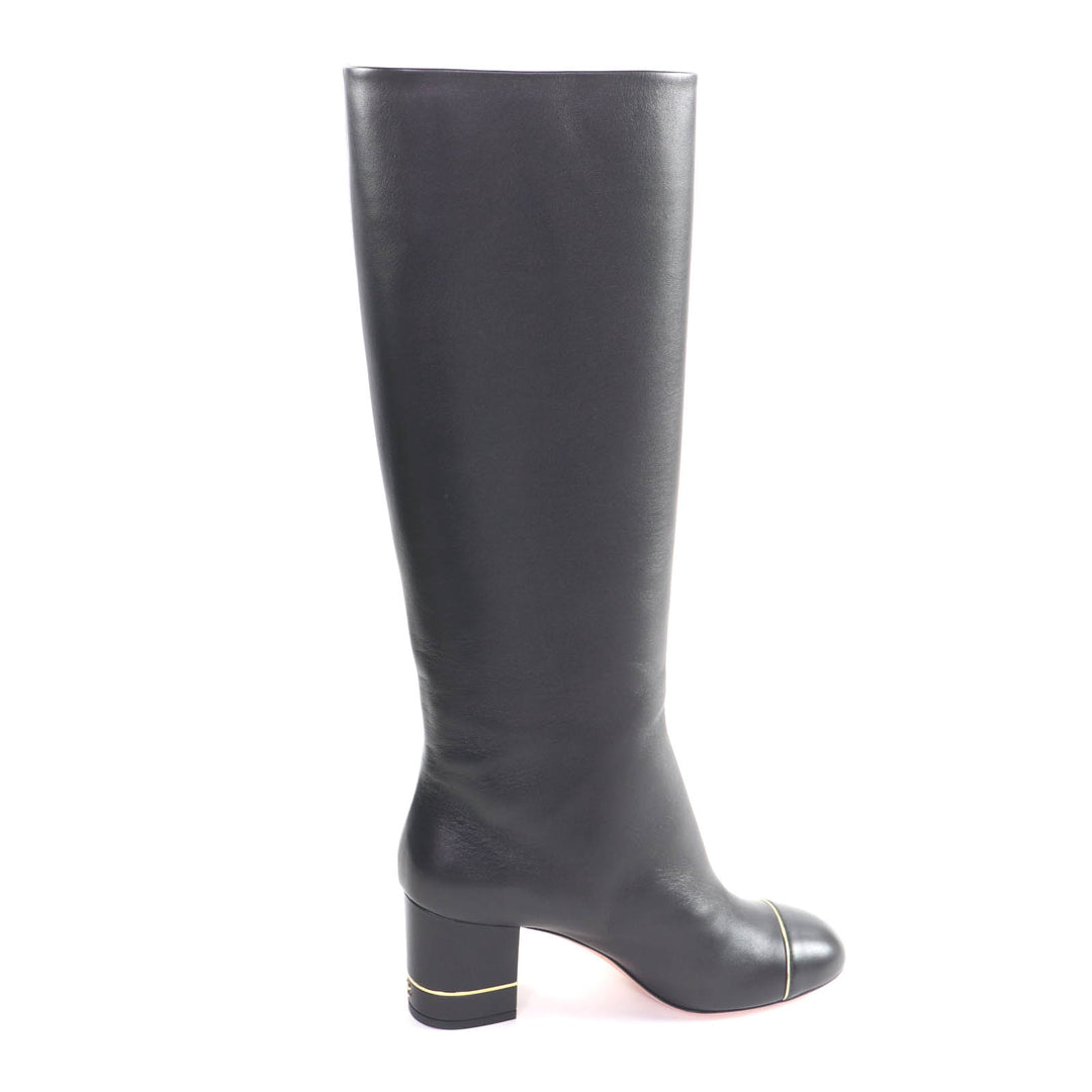 Excellent CHANEL Knee-high boots black leather Women 38 G32122