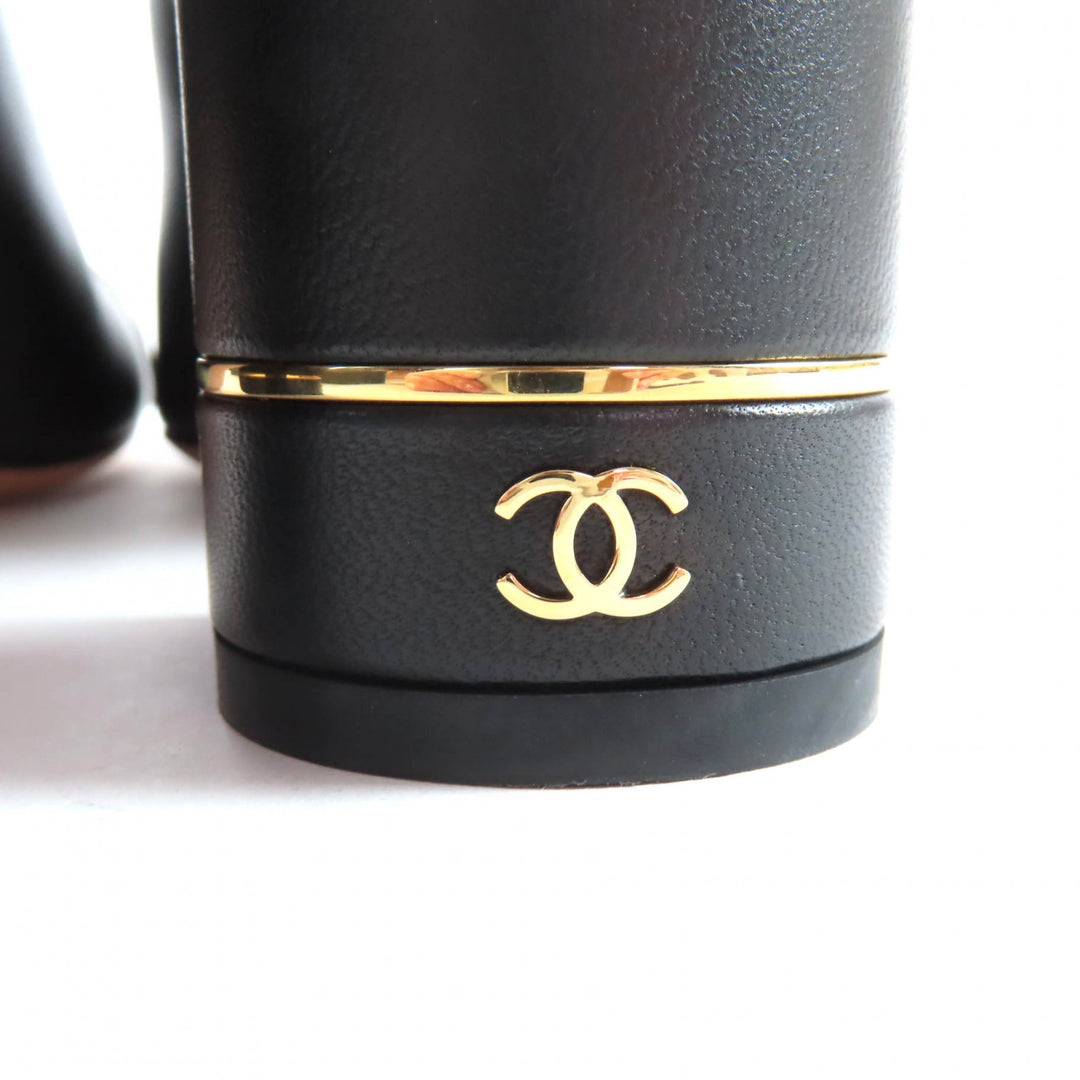 Excellent CHANEL Knee-high boots black leather Women 38 G32122