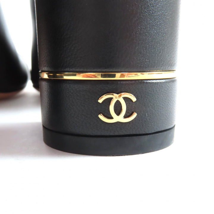 Excellent CHANEL Knee-high boots black leather Women 38 G32122
