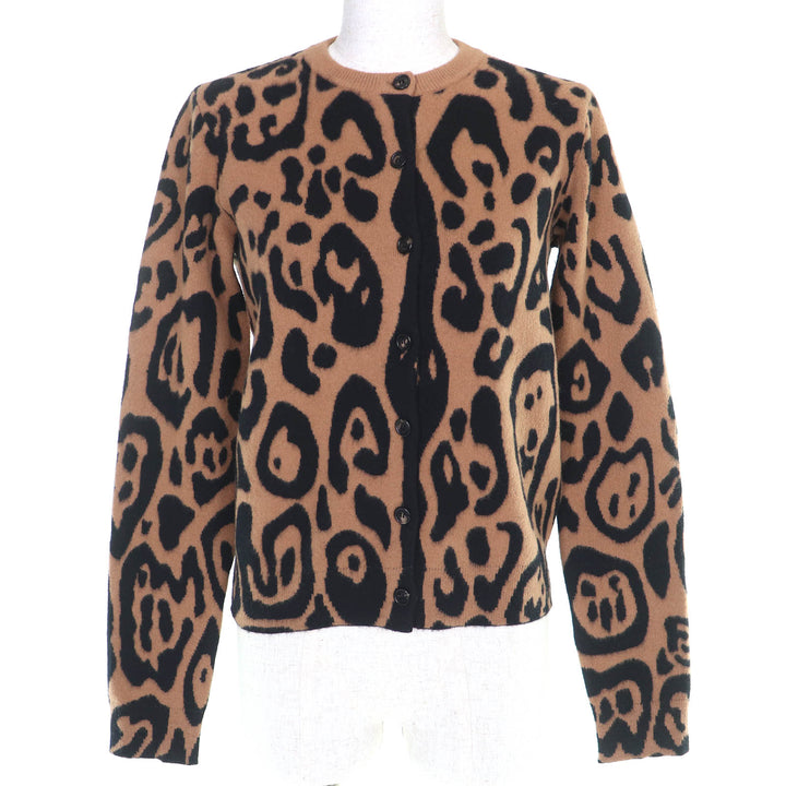 Excellent FENDI cardigan Logo Button Leopard Pattern Long Sleeve Knit 36 FZE548