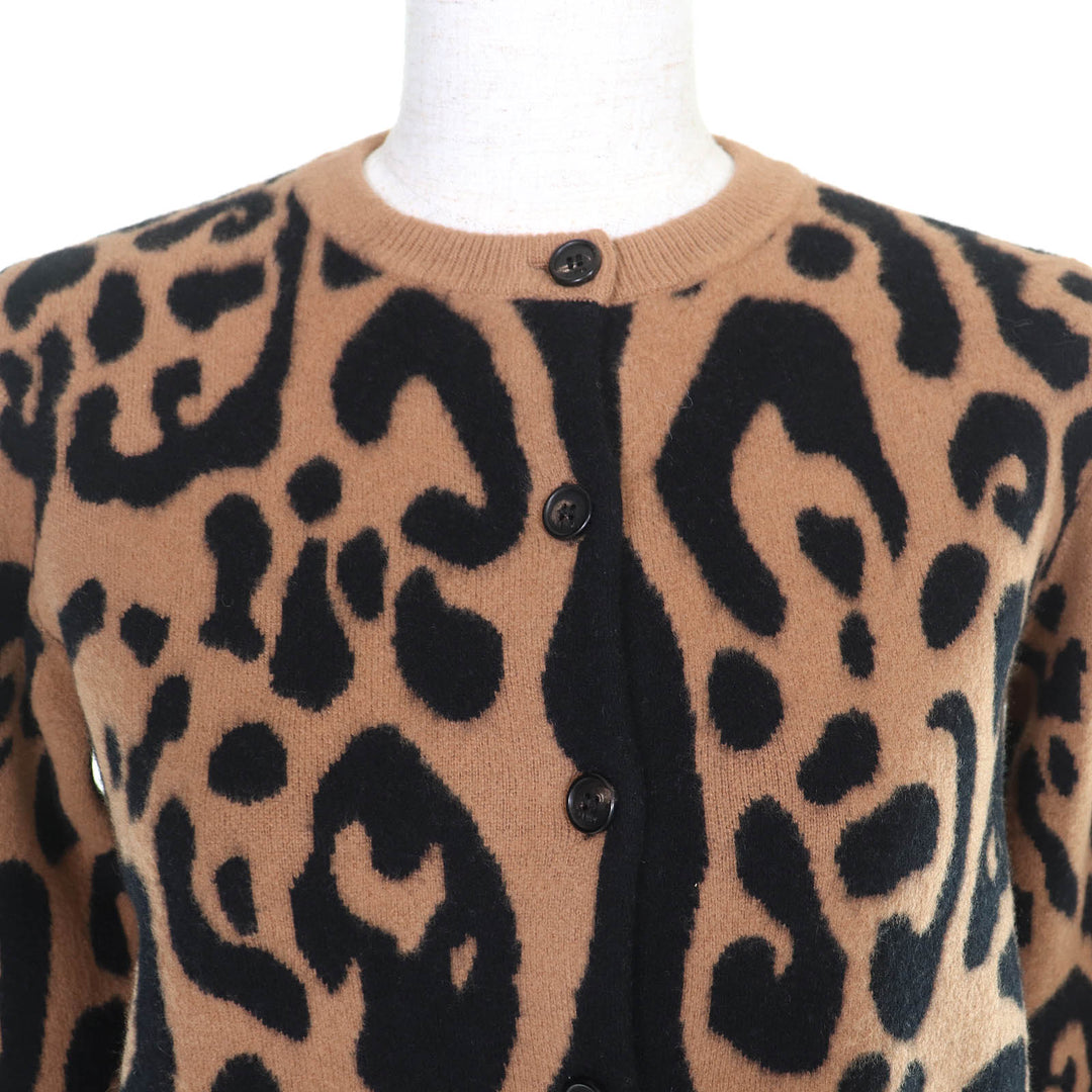 Excellent FENDI cardigan Logo Button Leopard Pattern Long Sleeve Knit 36 FZE548