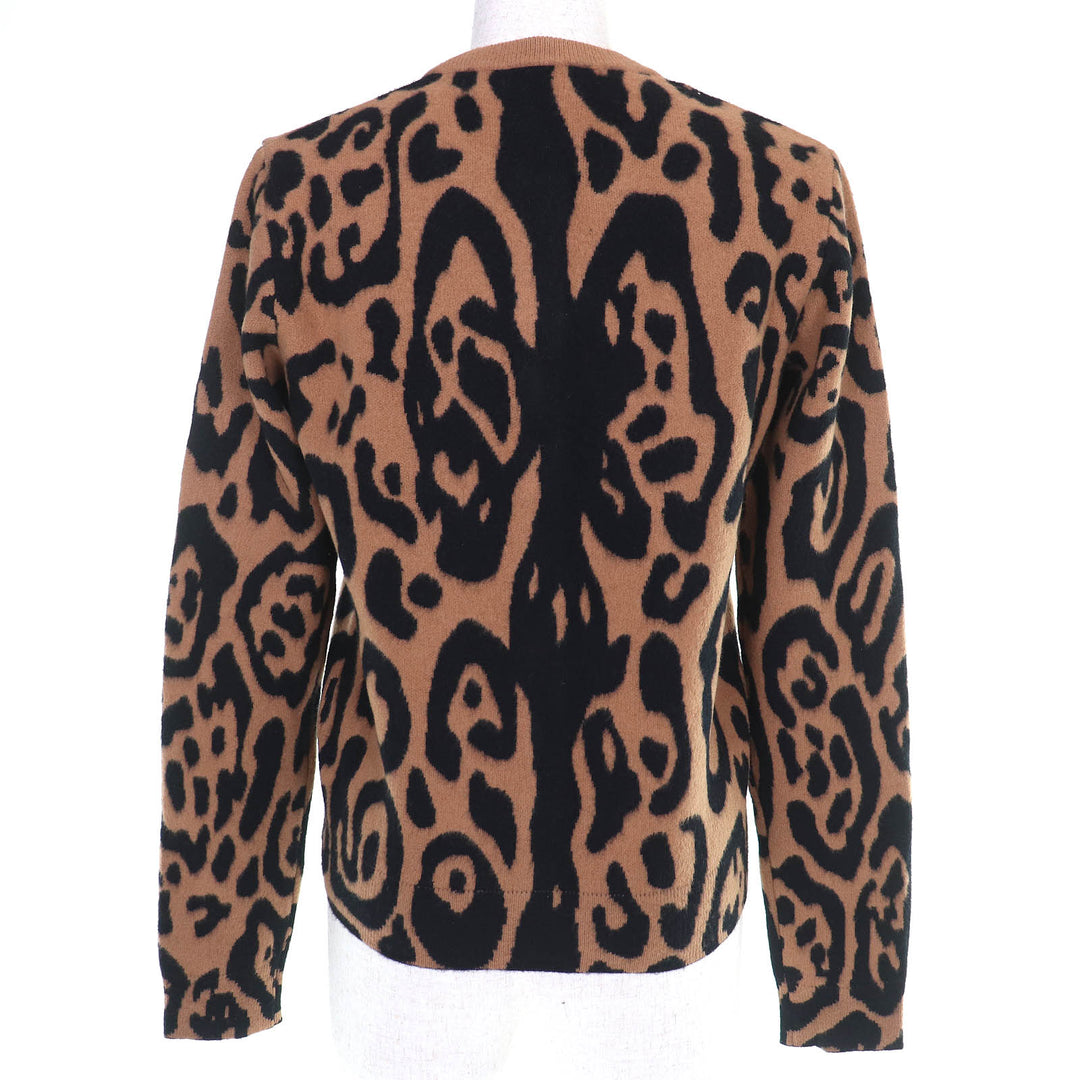 Excellent FENDI cardigan Logo Button Leopard Pattern Long Sleeve Knit 36 FZE548