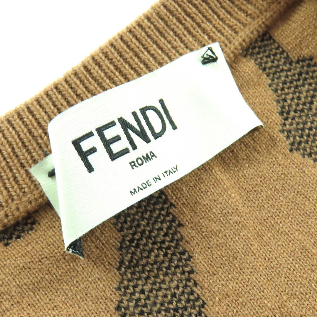 Excellent FENDI cardigan Logo Button Leopard Pattern Long Sleeve Knit 36 FZE548