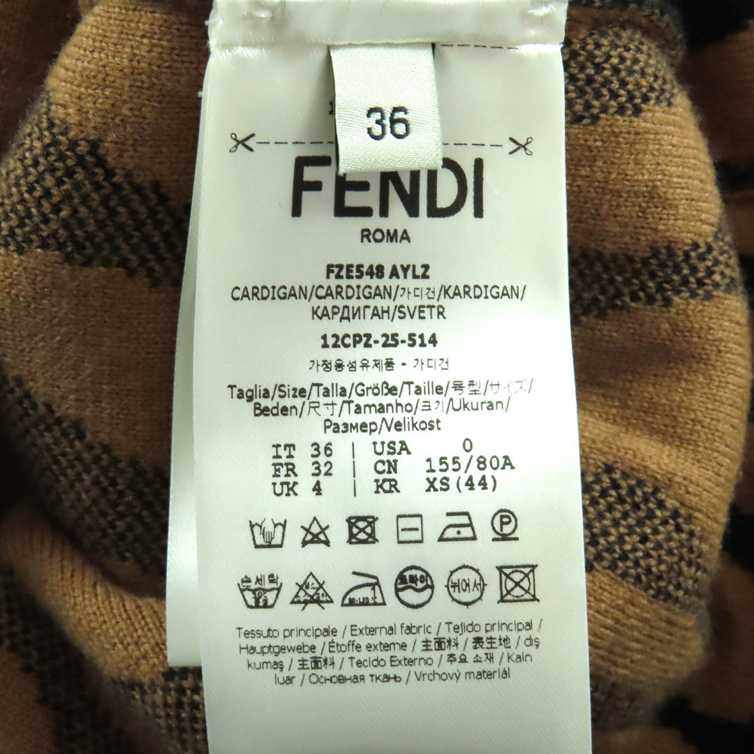 Excellent FENDI cardigan Logo Button Leopard Pattern Long Sleeve Knit 36 FZE548