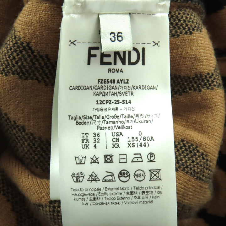 Excellent FENDI cardigan Logo Button Leopard Pattern Long Sleeve Knit 36 FZE548