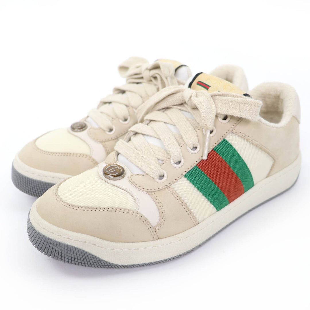 Great GUCCI Low cut sneakers Web stripe GG Marmont vintage logo beige Women 35.5