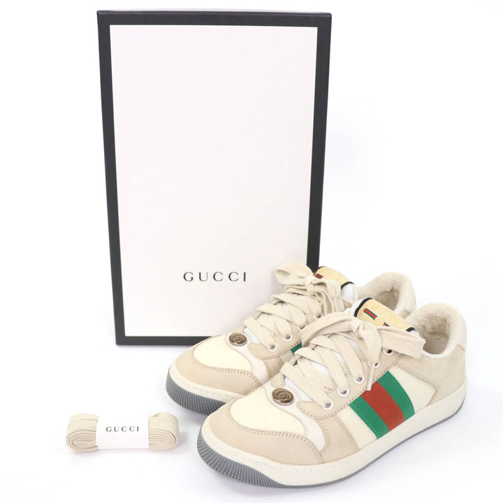 Great GUCCI Low cut sneakers Web stripe GG Marmont vintage logo beige Women 35.5