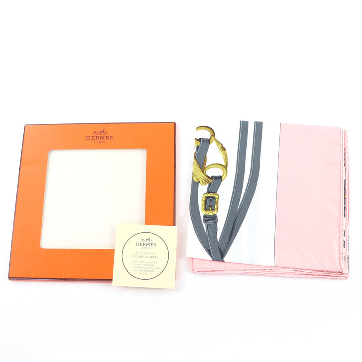 Great HERMES scarf BRIDES de GALA Ceremony Bridle Large format Pink silk Women