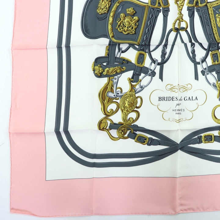 Great HERMES scarf BRIDES de GALA Ceremony Bridle Large format Pink silk Women
