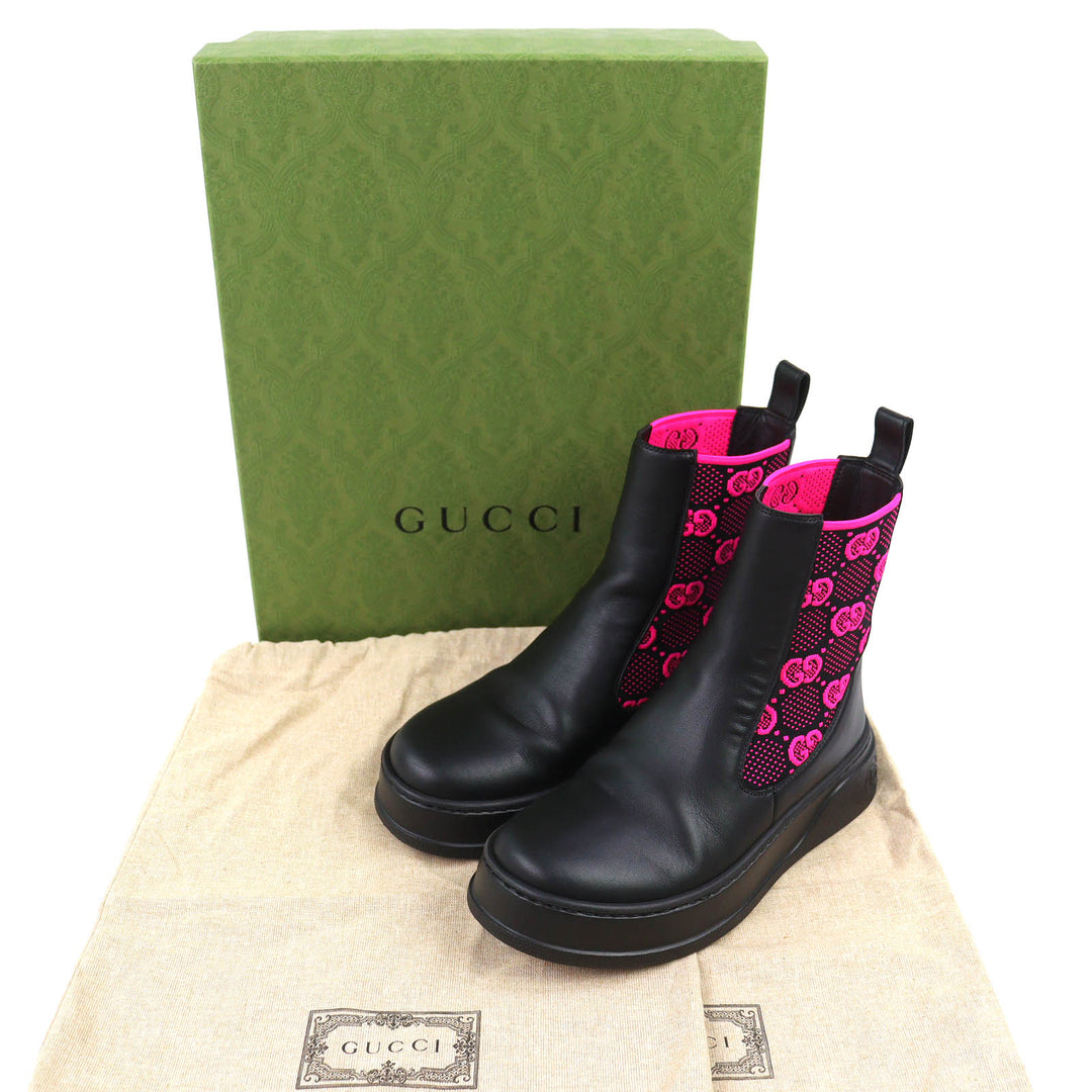 Great GUCCI short boots Logo GG Jersey Side Gore Ankle Boots black 35.5 718718