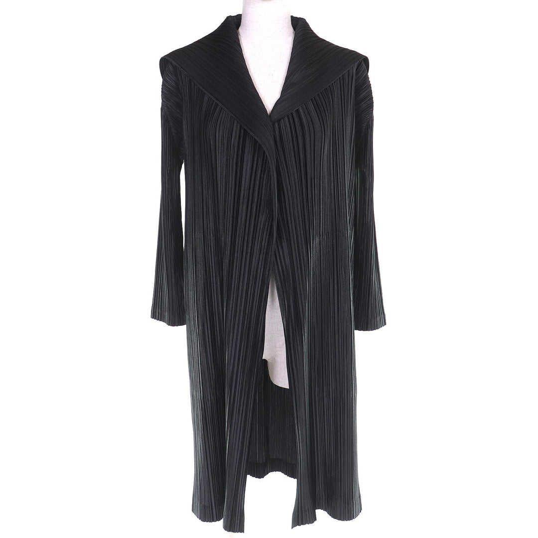 Excellent PLEATS PLEASE cardigan Sailor collar long black Women 2 PP53-JA222