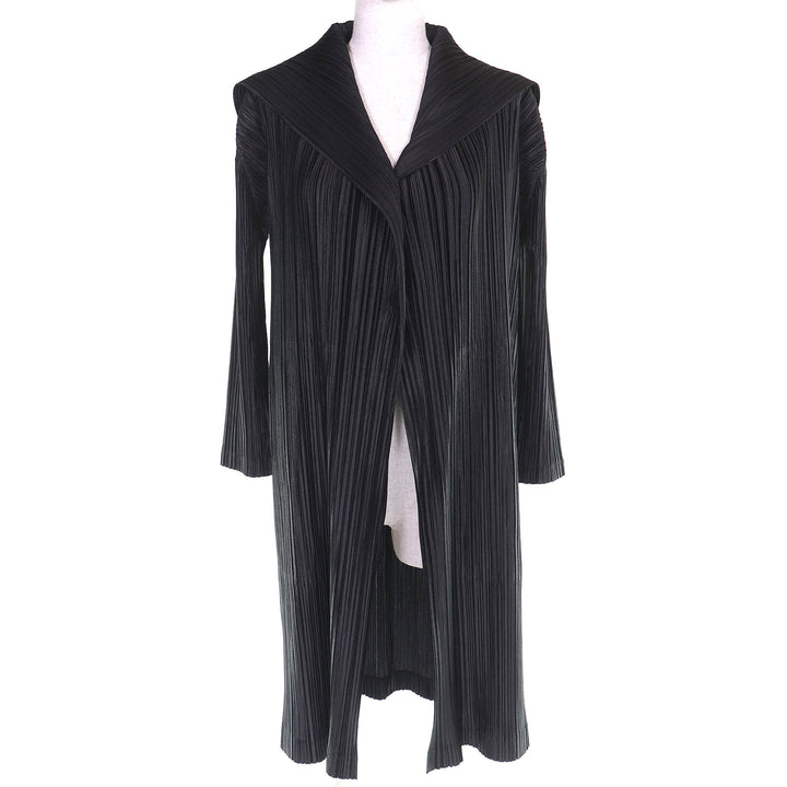Excellent PLEATS PLEASE cardigan Sailor collar long black Women 2 PP53-JA222