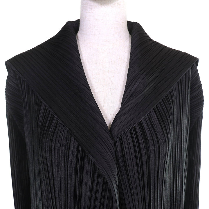Excellent PLEATS PLEASE cardigan Sailor collar long black Women 2 PP53-JA222