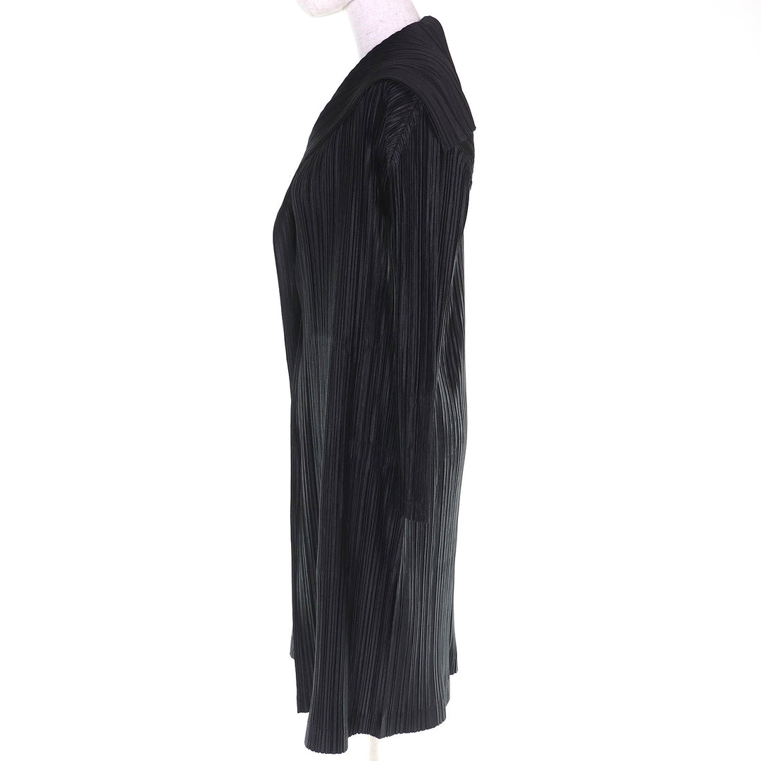Excellent PLEATS PLEASE cardigan Sailor collar long black Women 2 PP53-JA222