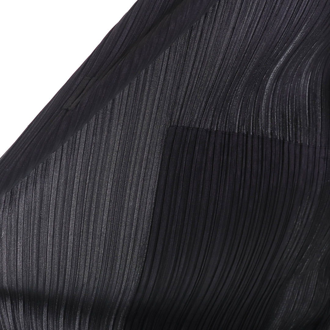 Excellent PLEATS PLEASE cardigan Sailor collar long black Women 2 PP53-JA222