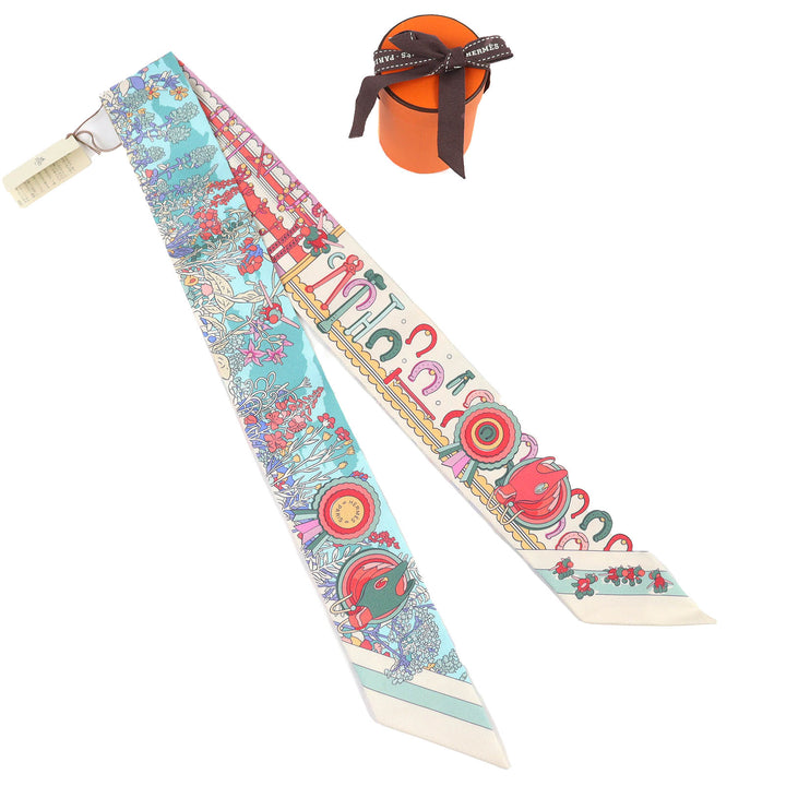 Pristine HERMES scarf Twilly Pony Pit Stop silk Women