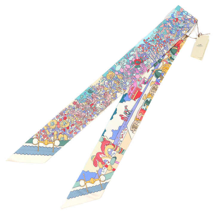 Pristine HERMES scarf Twilly Pony Pit Stop silk Women