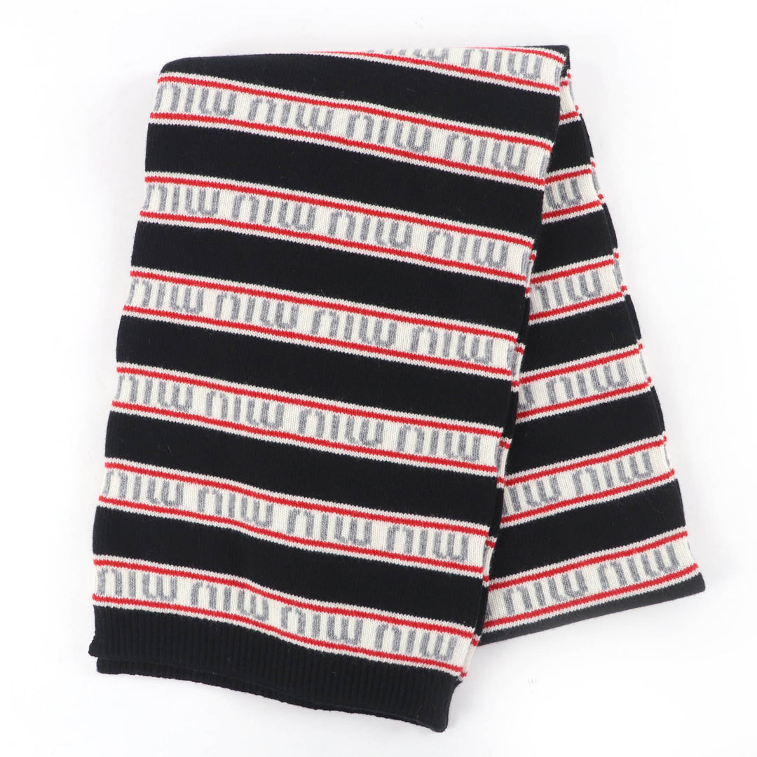 Excellent MIUMIU Scarf logo border Black series Virgin wool Women 0000EF