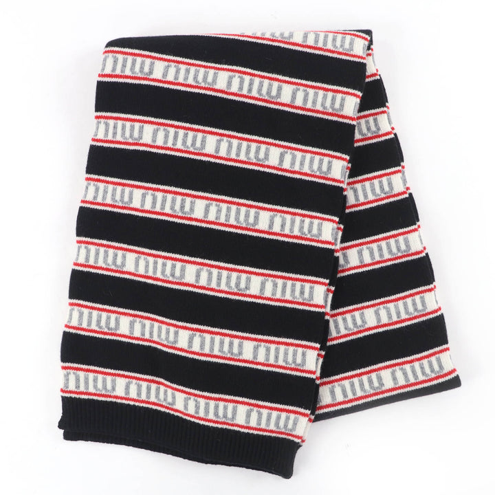 Excellent MIUMIU Scarf logo border Black series Virgin wool Women 0000EF