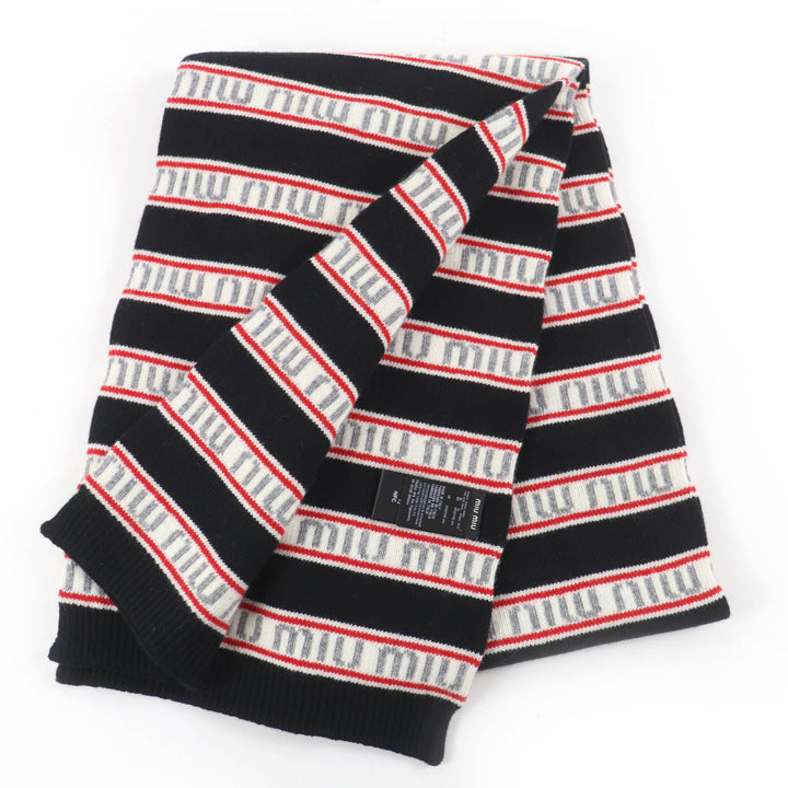 Excellent MIUMIU Scarf logo border Black series Virgin wool Women 0000EF