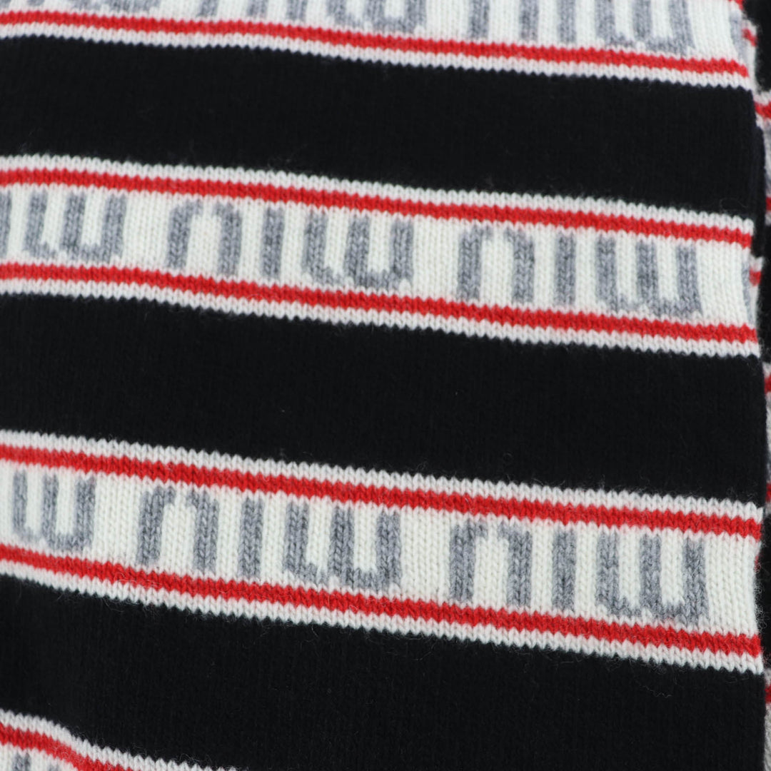 Excellent MIUMIU Scarf logo border Black series Virgin wool Women 0000EF
