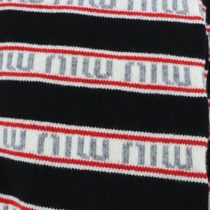 Excellent MIUMIU Scarf logo border Black series Virgin wool Women 0000EF