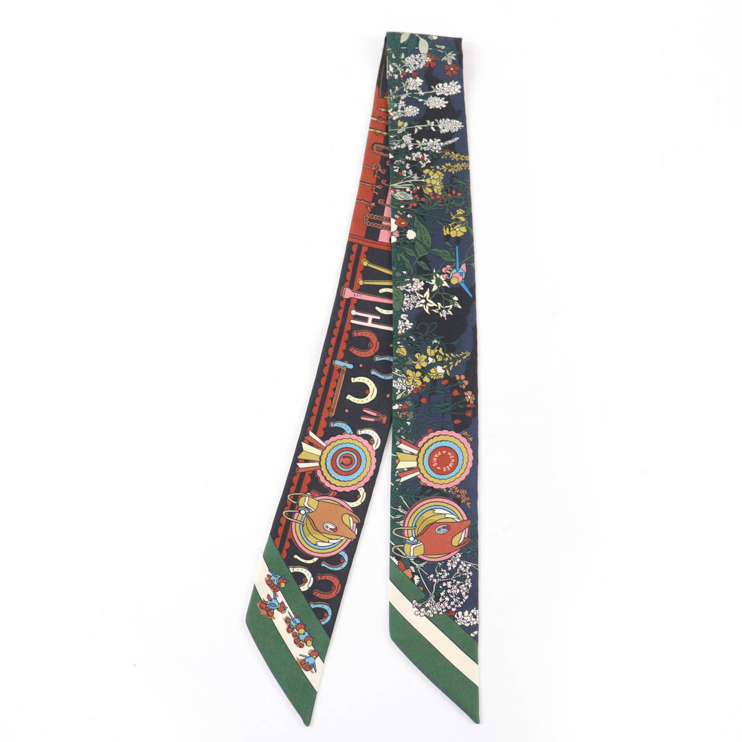Excellent HERMES scarf PONY PIT STOP multicolor silk Women