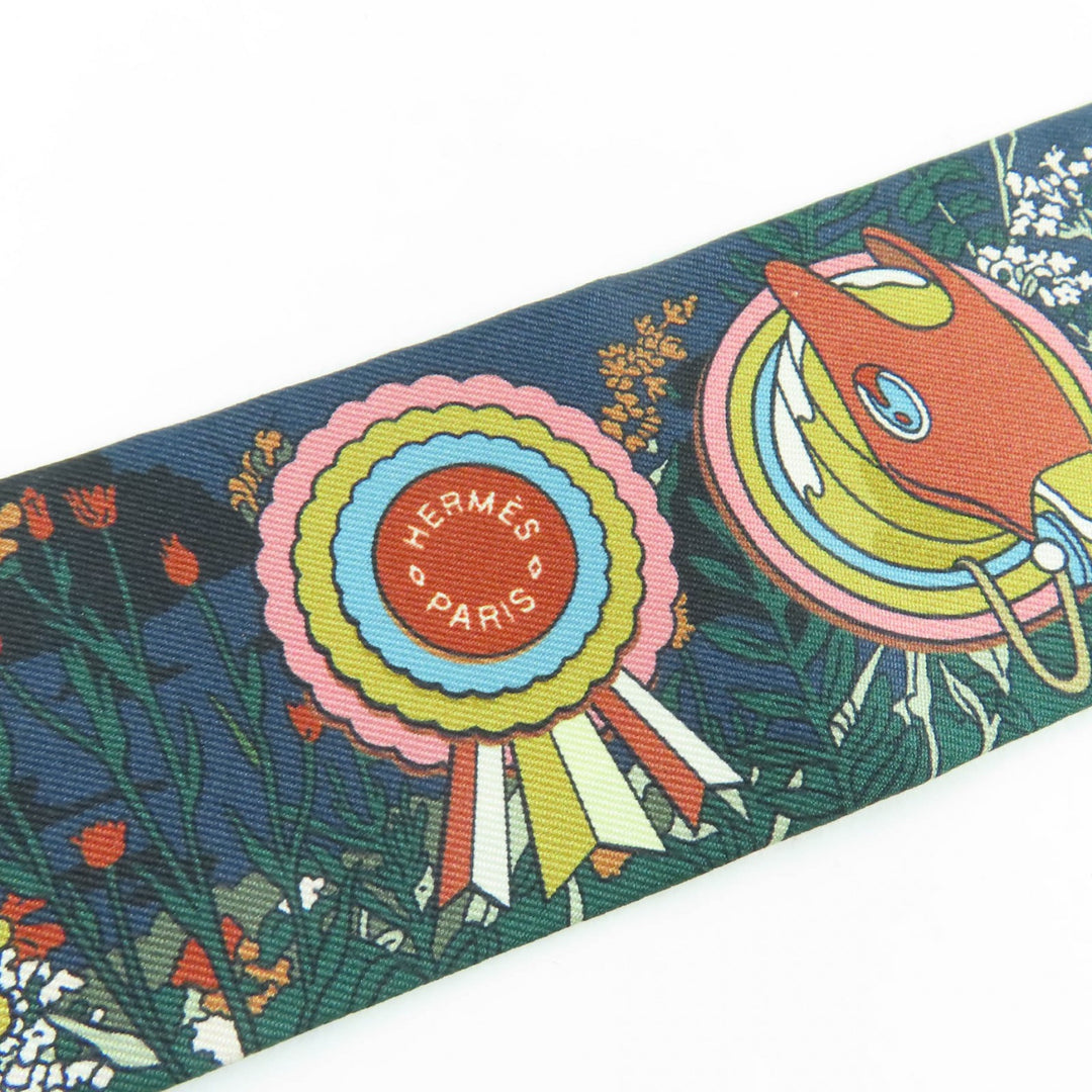 Excellent HERMES scarf PONY PIT STOP multicolor silk Women