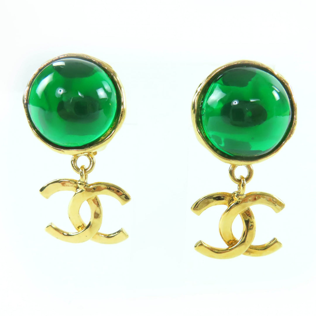 Excellent CHANEL Earring Gripoa COCO Mark Swing Stone gold Women 95A