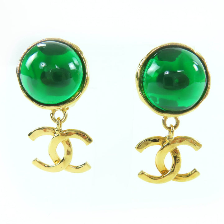 Excellent CHANEL Earring Gripoa COCO Mark Swing Stone gold Women 95A
