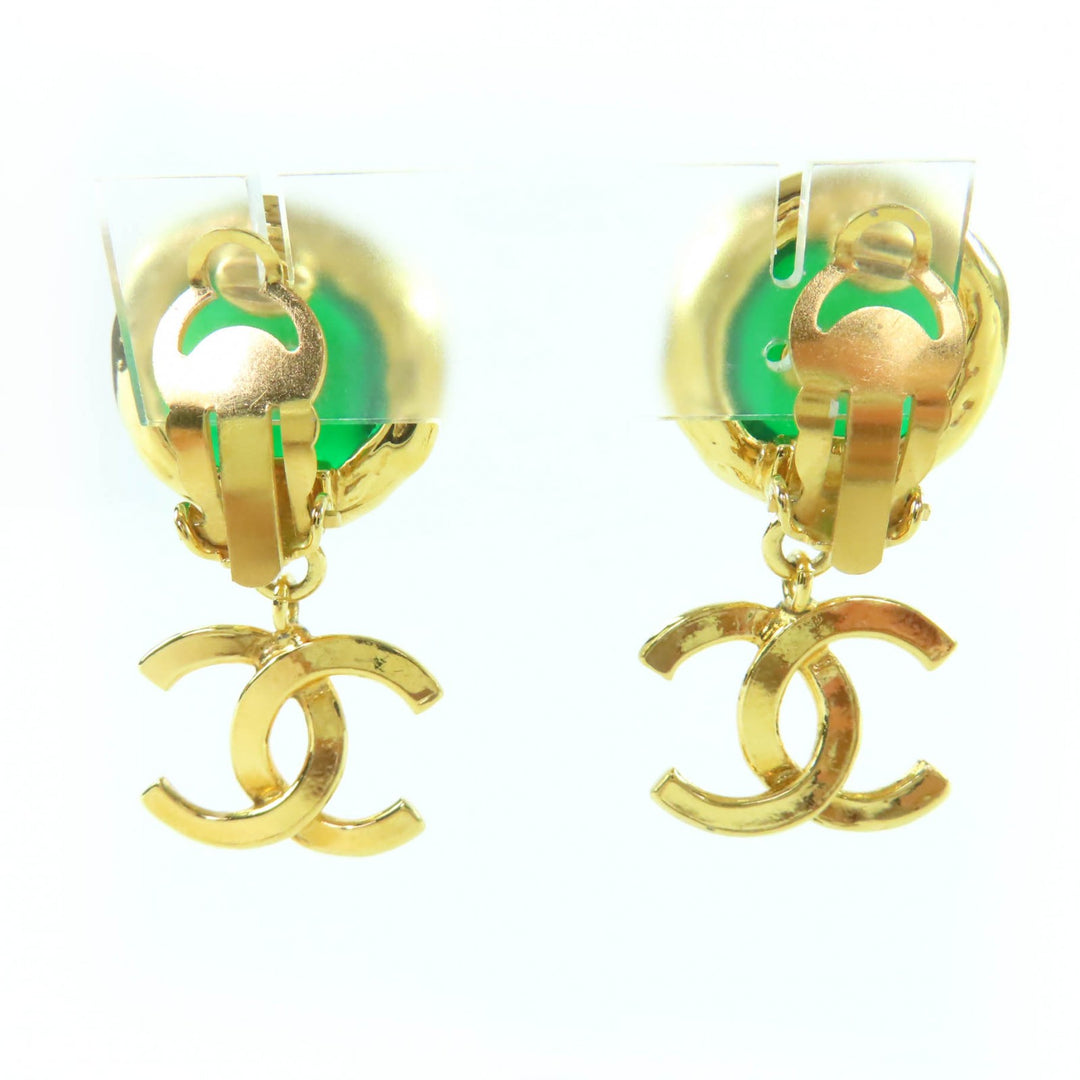 Excellent CHANEL Earring Gripoa COCO Mark Swing Stone gold Women 95A