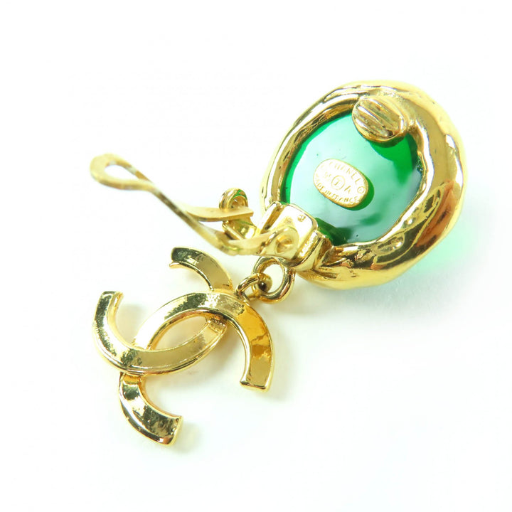 Excellent CHANEL Earring Gripoa COCO Mark Swing Stone gold Women 95A