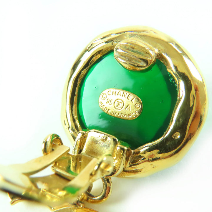 Excellent CHANEL Earring Gripoa COCO Mark Swing Stone gold Women 95A