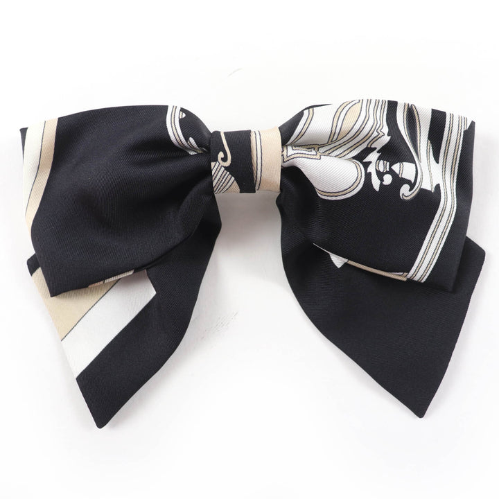 Excellent HERMES Grenelle Exlibris Valletta Ribbon barrette Black series silk