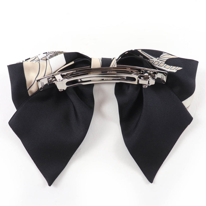 Excellent HERMES Grenelle Exlibris Valletta Ribbon barrette Black series silk