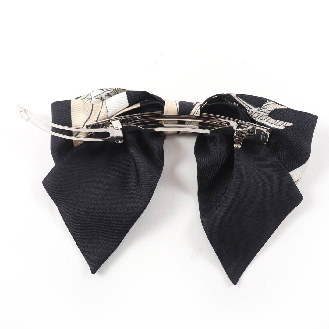Excellent HERMES Grenelle Exlibris Valletta Ribbon barrette Black series silk