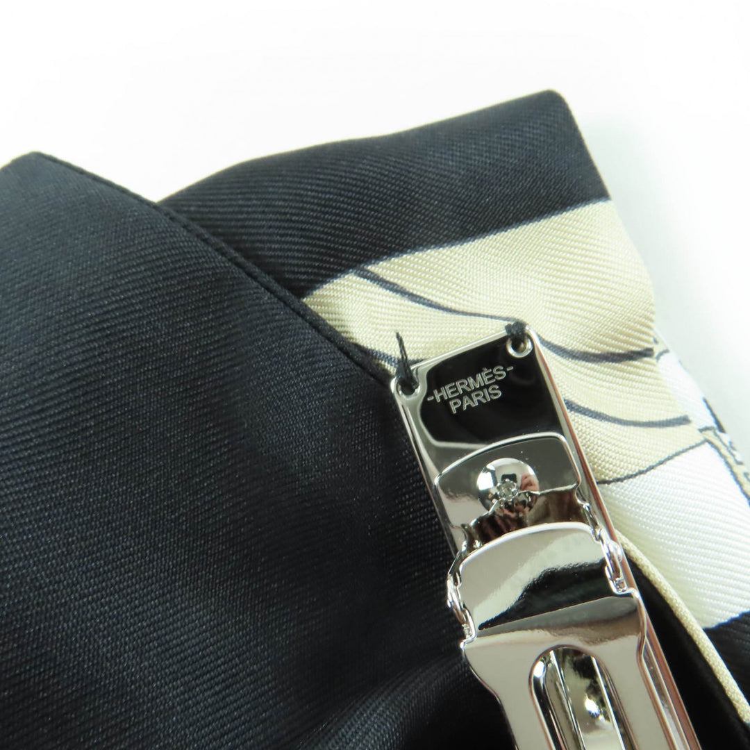 Excellent HERMES Grenelle Exlibris Valletta Ribbon barrette Black series silk