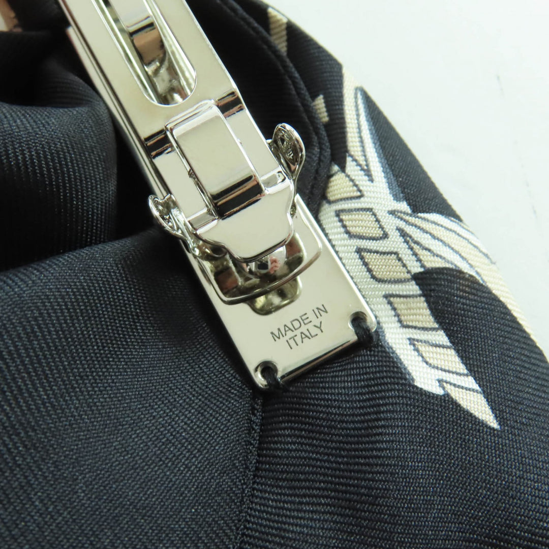 Excellent HERMES Grenelle Exlibris Valletta Ribbon barrette Black series silk