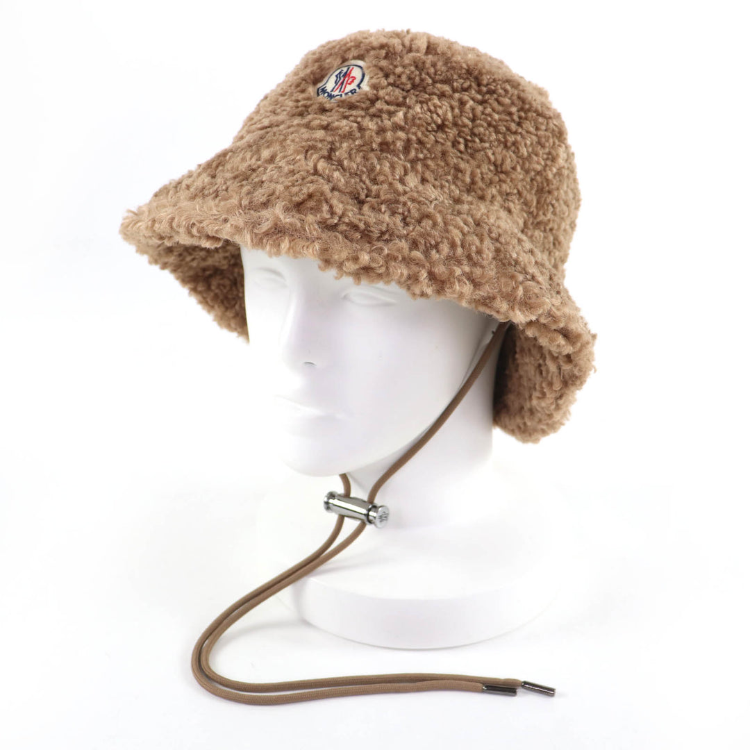 Great MONCLER hat BERRETTO Logo Patch Boa Bucket Hat/Athletic Hat Brown Women M